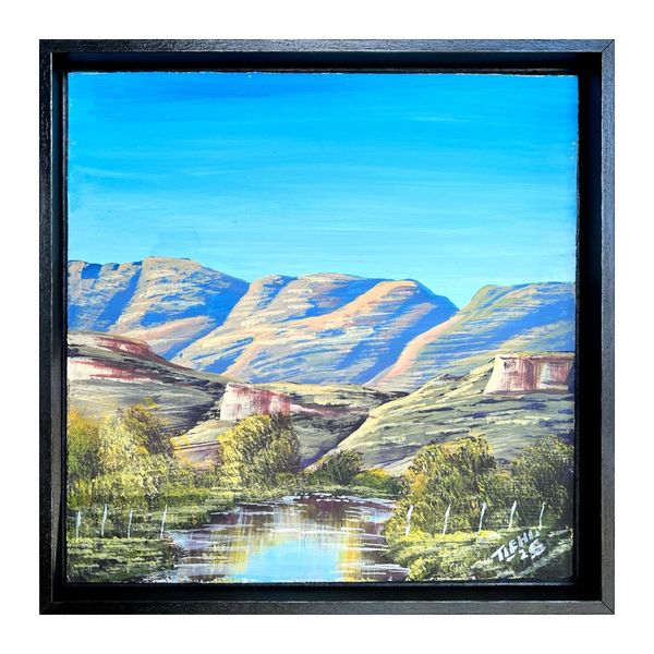Original Landscape Painting - Mountain Stream, 33x33cm, Framed &amp; Signed