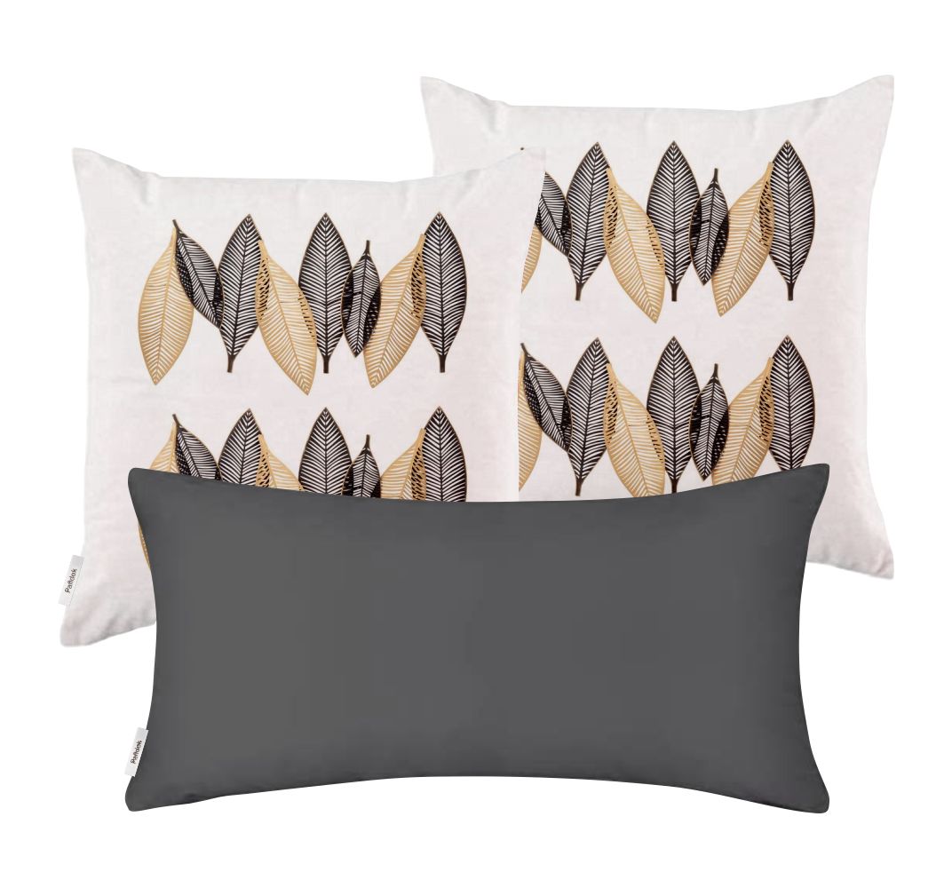 Pandok Scatter Cushion Cover Set (3 Pack) Gold & Black Leaves Buy