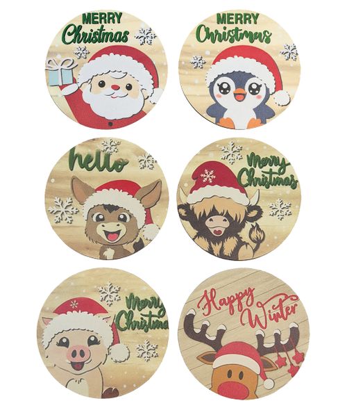 Christmas Wooden Coaster Set - 6-Piece