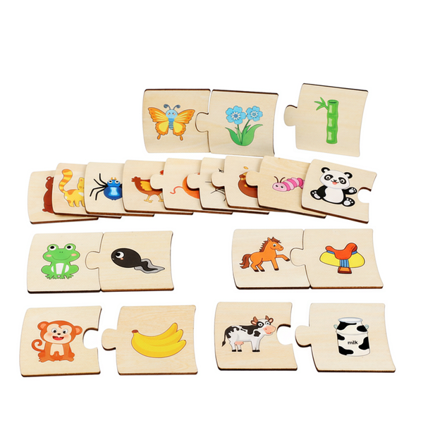 Animals and Nature Theme Wooden Matching Pairs Puzzle - Multicolor