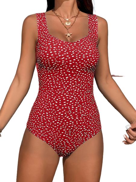 Women's Fashion High-Waist Wide Shoulder Strap One-Piece Swimsuit