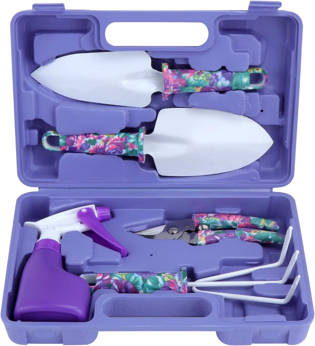 5 Piece Purple Floral Print Gardening Hand Tool Set