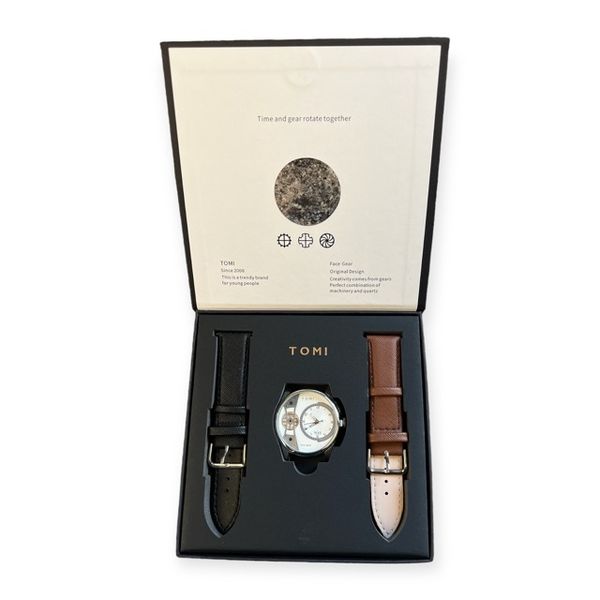 Tomi Formal Watch Face Gear Dual Strap Time and Gear Rotate Together Watch