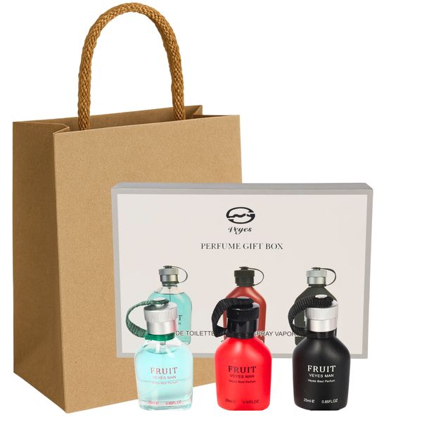 Veyes Fruity Perfume Gift Box for Men | 3 x 25ml EDT &amp; Gift Bag COMBO