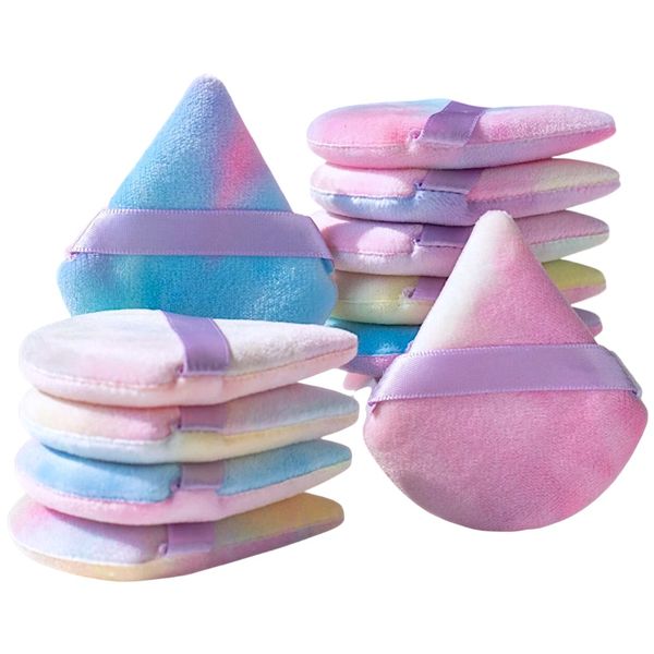 10 Piece Soft Rainbow Velvet Triangle Powder Puff Set