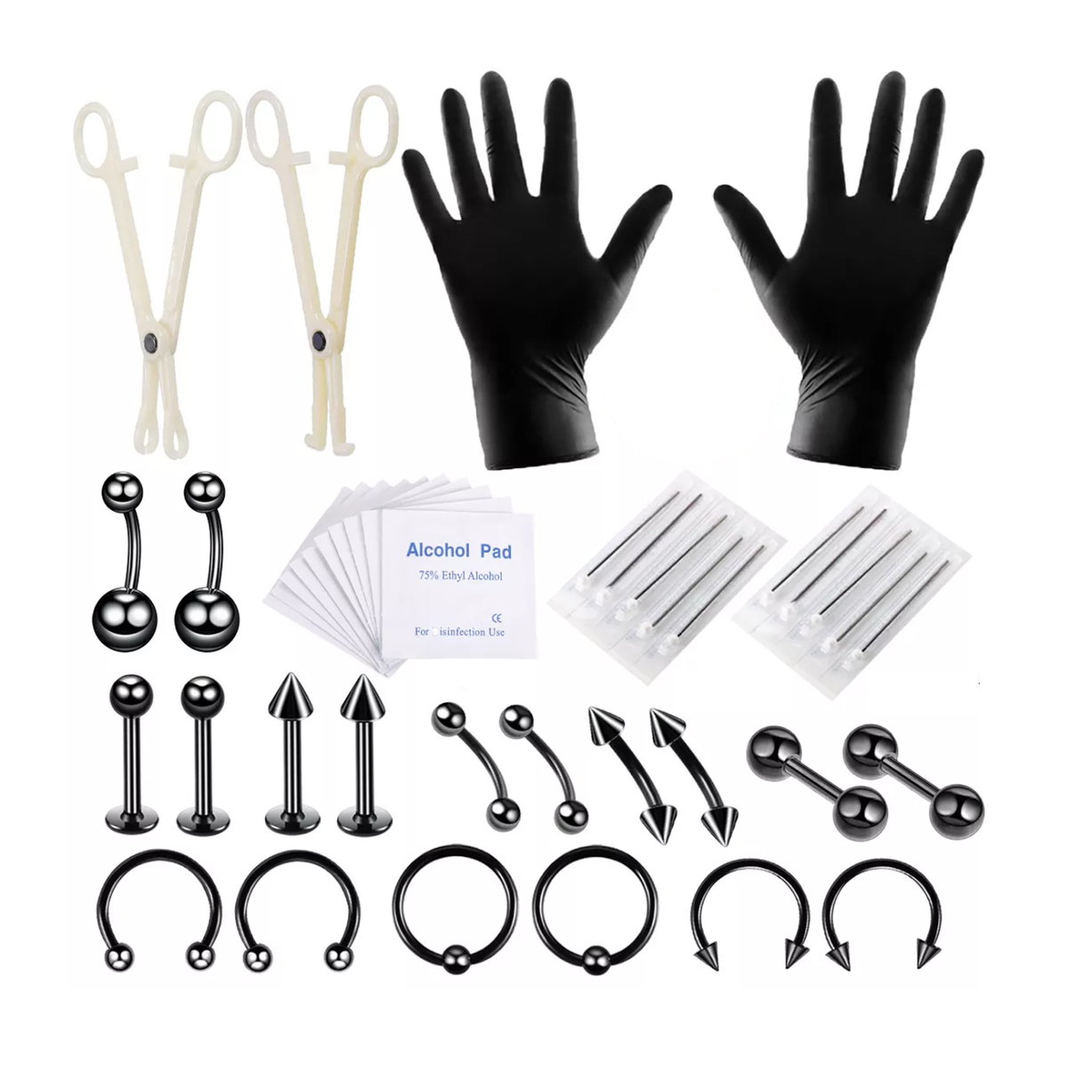 42x Pcs Mini Stainless Steel Body Piercing Kit with Nose, Lip, Eyebrow