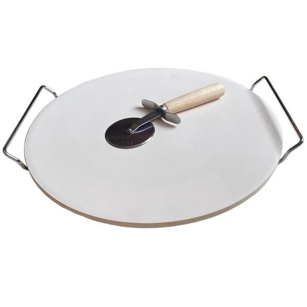 Cordierite Pizza Stone Set with Handle and Knife - 33cm