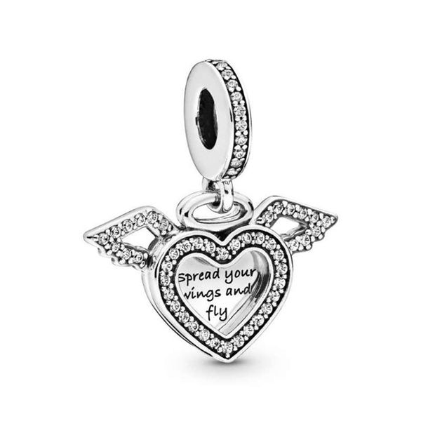 Heart And Angel Wings Double Dangle Charm