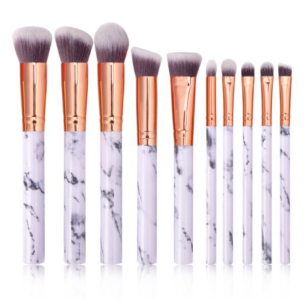 10 Piece Marble Style Professional Makeup Brush Cosmetic Set In Container