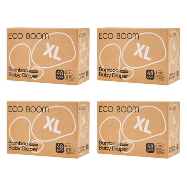 Eco Boom Premium Bamboo Baby Nappies XL (12-17Kg) - 48 Pcs - Set Of 4