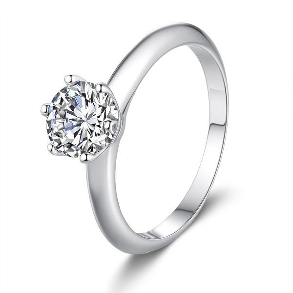 ZELTRYN S925 Sterling Silver Moissanite Six-Prong Ring - Adjustable