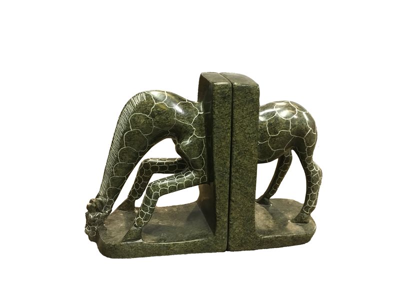 Black Soapstone Hand-carved Giraffe Bookend