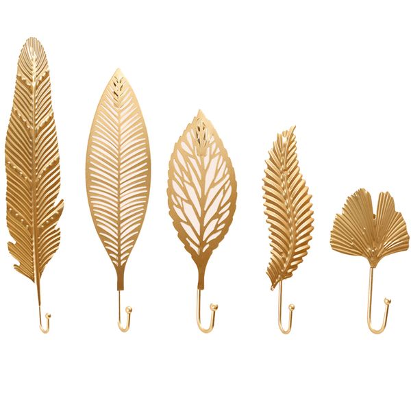 5 Piece Decor Hook Leaves Wall Hanging Storage Rack in Artistry Iron