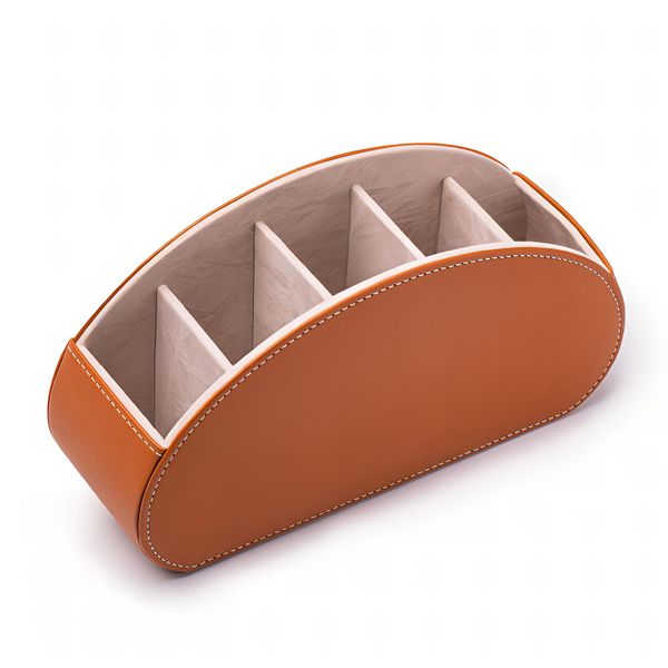 PU Leather Remote Control Desktop Organizer With 5 Compartments