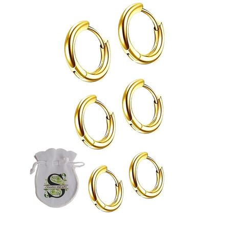 Stainless Steel Gifts 3 Pairs of Stainless Steel Gold Hoop Earrings Image