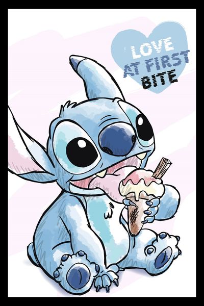 Lilo &amp; Stitch - Love at First Bite Poster with Black Frame