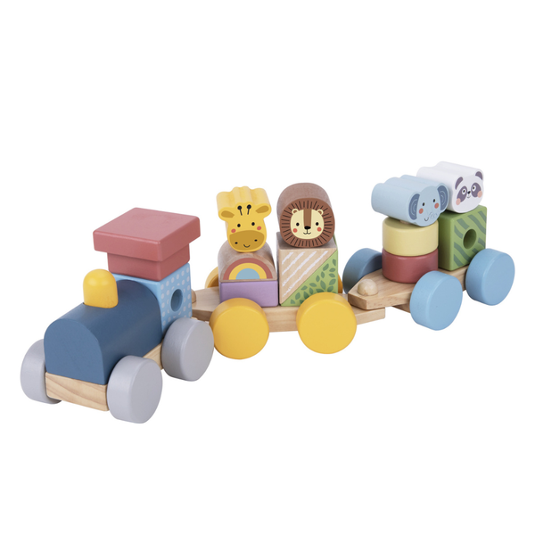 Tooky Toy - Wooden Stacking Train - Forest Friends - Set of 16