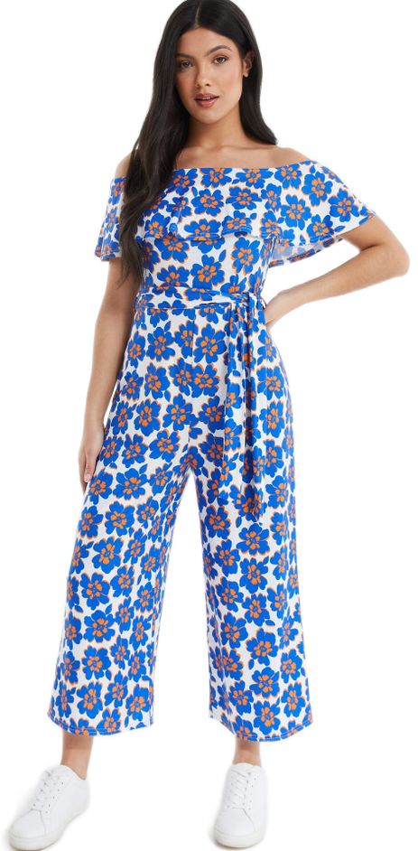 Quiz Ladies - Royal Blue Floral Bardot Jumpsuit | Shop Today. Get it ...