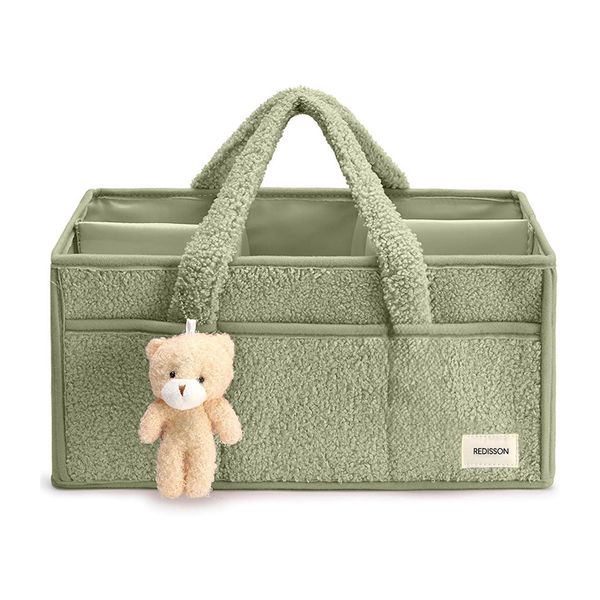 Baby Diaper Caddy Organizer, Portable Storage Sherpa Nursery Basket