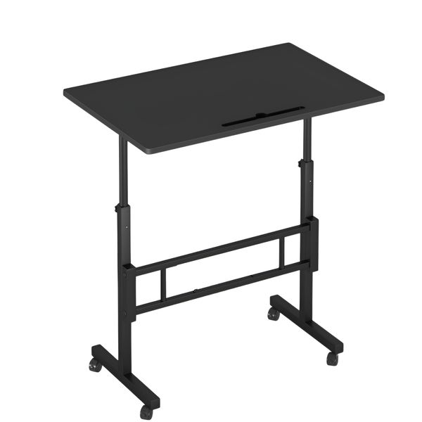 80×40cm Adjustable Standing Computer Desk with Wheels - Black