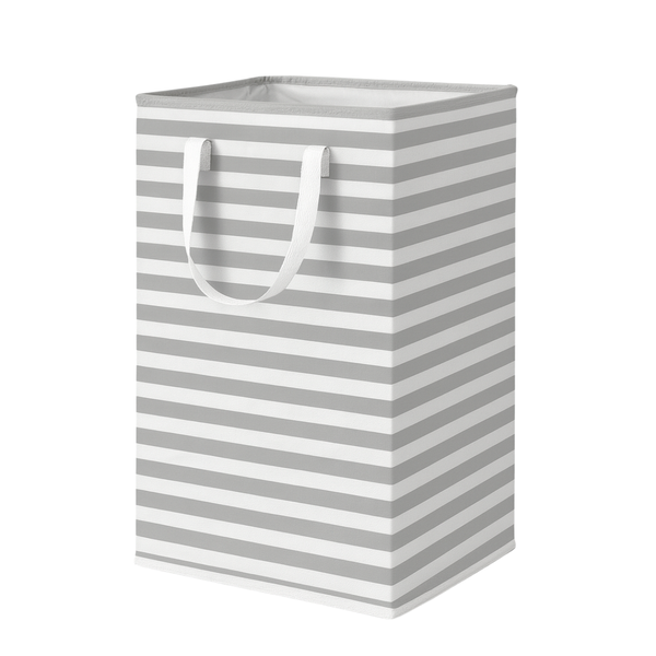 75L Fabric Laundry Basket - Dark Grey Stripe Design &amp; Folding Hamper