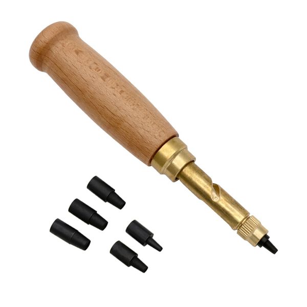 Household DIY Wooden Handle Replaceable Multi-head Leather Hole Puncher