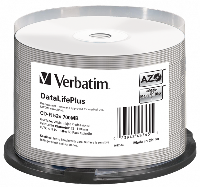 Verbatim Cd-R 700mb 52 X 50pk Wide White Printable