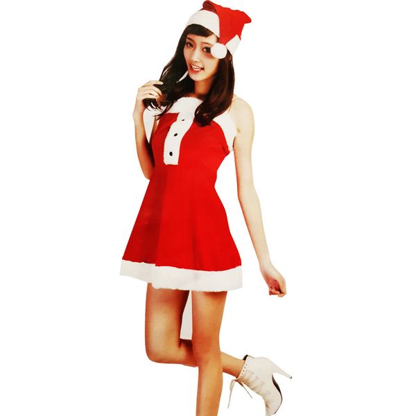 Ladies Christmas Santa Claus Suit with Santa Hat &amp; sack - Cosplay Outfit