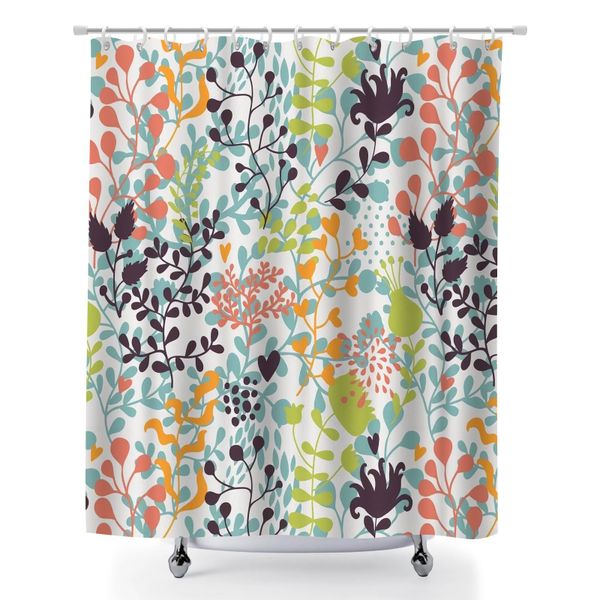 Leaf Pattern Bath Curtain for Bathroom, 180x180cm Washable Bathtub Curtain