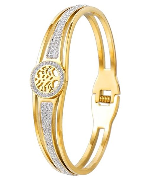 Stainless Steel Gold Tree of Life Bangle Bracelet