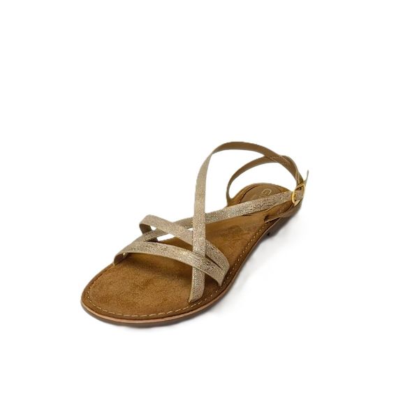 Gia Beige/Gold Leather Criss Cross Sandal