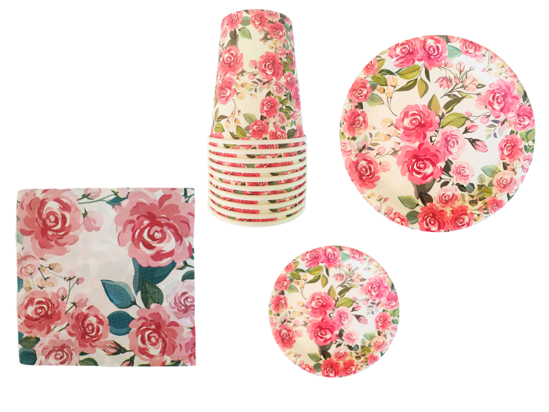 Roses Themed Party Decor - Pink with Roses - Flowers - 50 Piece