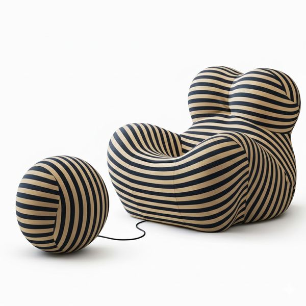 MFurn Black &amp; Tan Stripe Plush Fabric Lounge Chair with Ottoman