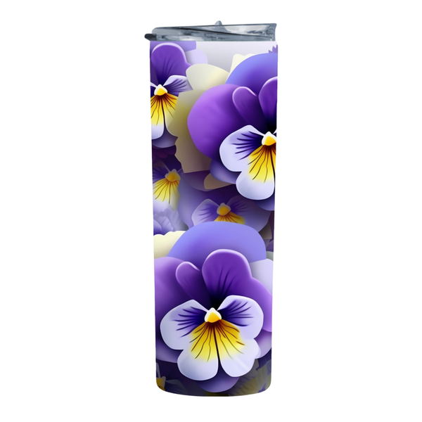 Yellow Purple Pansy Flowers 2 20 Oz Straight Skinny Tumbler 035