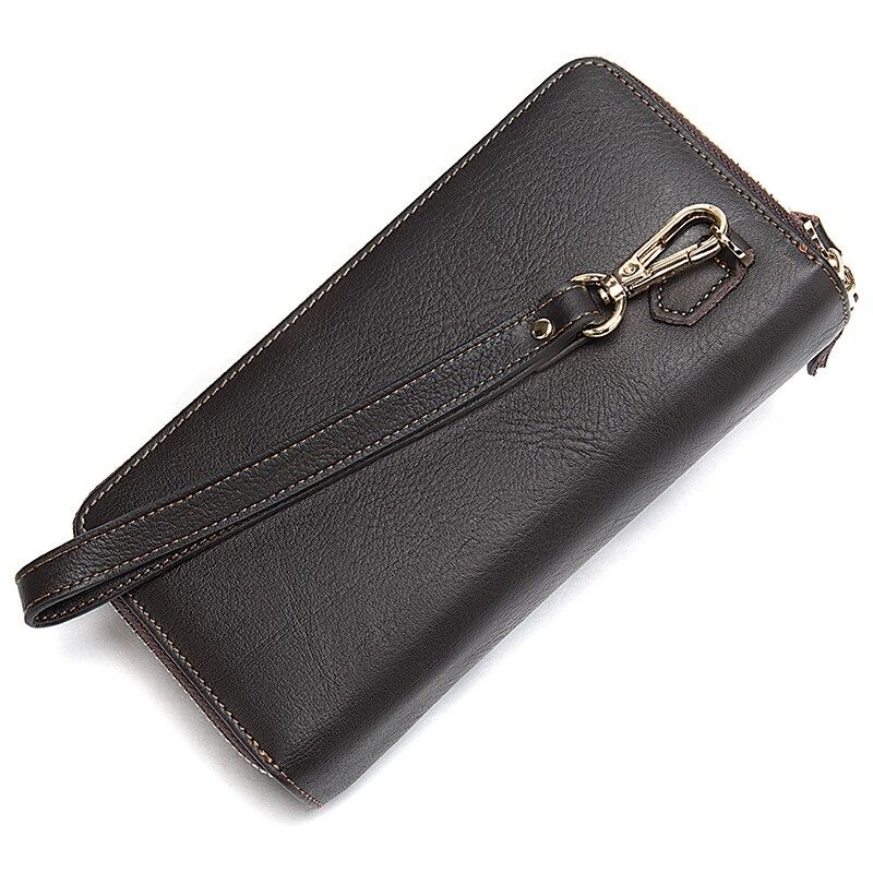Double Zipper Genuine Leather Unisex Wallet