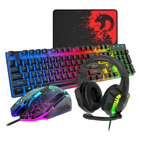 RGB Backlit Wired Keyboard &amp; Mouse Set With Gaming Headset - White &amp; Black