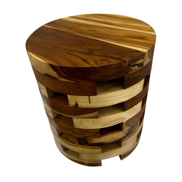 Wooden Stool Interlocked - Geometric Lattice Block Cylinder