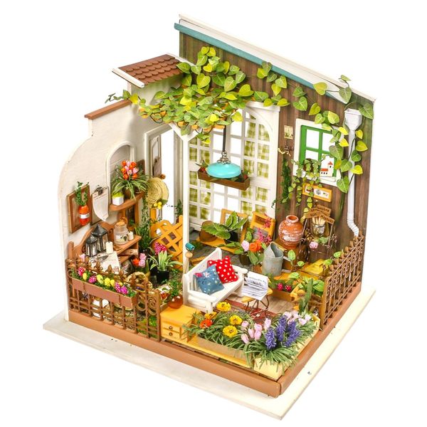 DIY Doll House Kit with Lights Wooden Miniature Model Gift 21x19x18.3cm