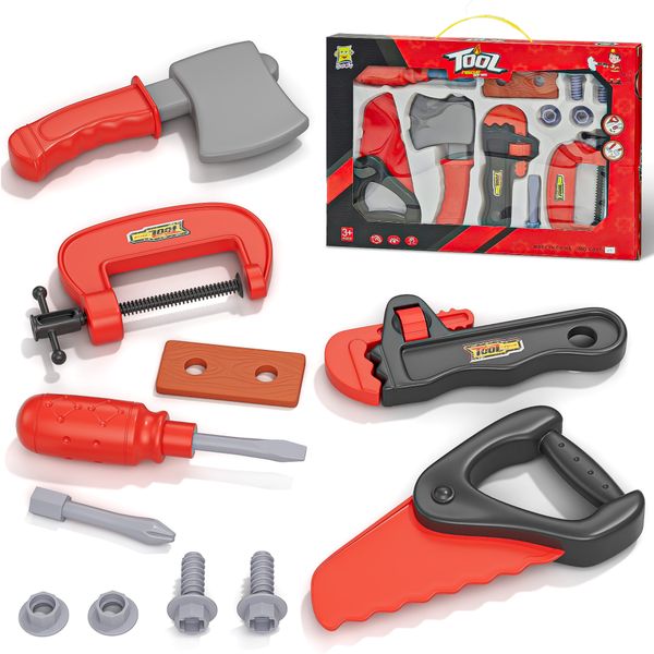 Kids Tool Set 12pcs Realistic Pretend Play Tool Kit with Saw, Wrench &amp; Axe