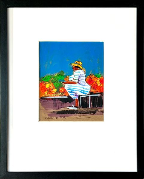 Original Framed Wall Art - Fruit Seller Painting, 38x30cm, Signed SA Artist