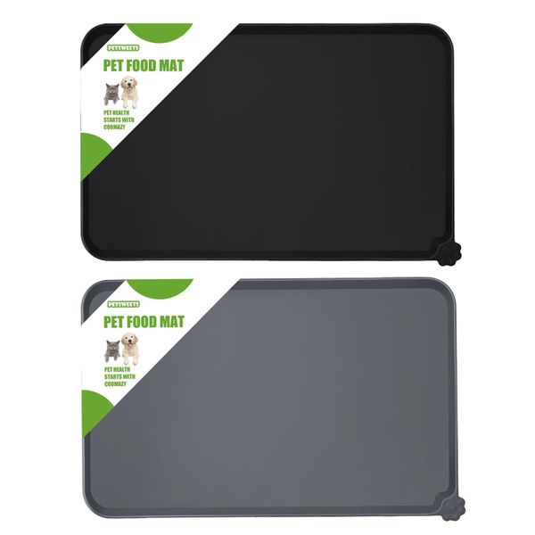 2 Pack Silicone Pet Feeding Mat 48 x 30cm Dog Cat Food Mat - Black &amp; Grey