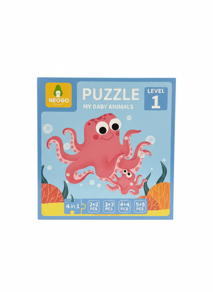 Neogo My Baby Animals 3-in-1 Puzzle Set 2+2 3+3 and 5+5 Piece Puzzles 2+