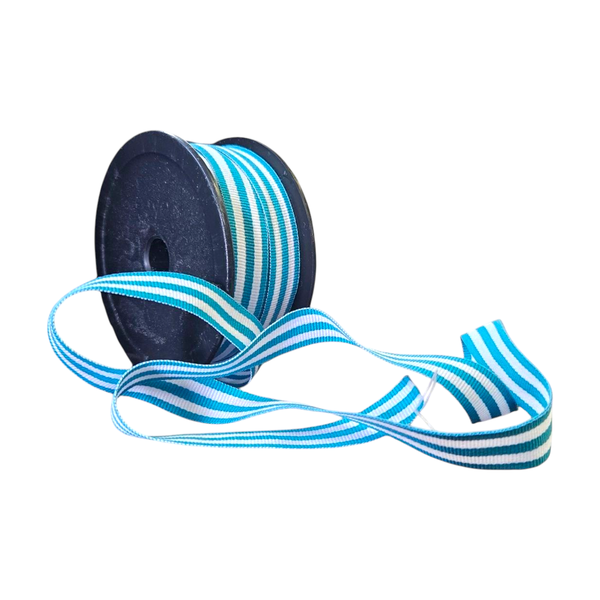Teal Petersham with Optical White Stripes 15mm - 20m Roll