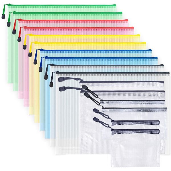 16pcs Mesh Zipper Pouch File Bags A4 A5 A6 Bill Size Document Storage Bags