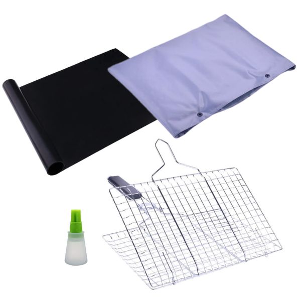 4-Piece Braai Grid Set with Non-Stick Mat, Storage Bag &amp; Basting Bottle