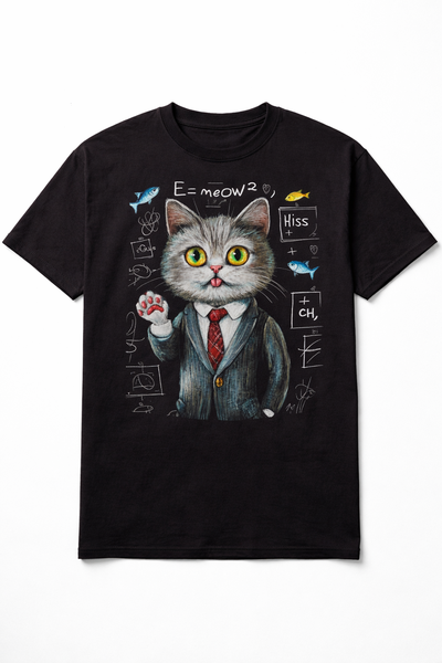 Qtees Africa - Parody Einstein Cat E=Meow 2 Black T-Shirt