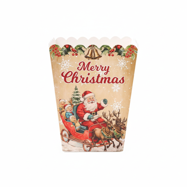 10-Piece Vintage Santa Sleigh Christmas Popcorn &amp; Treat Boxes - Beige