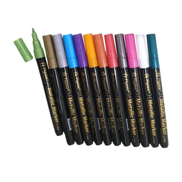 12 Metallic Pens Art&amp; Craft Scrapbook Hobby Rock-Glass-Plastic Painting Gift
