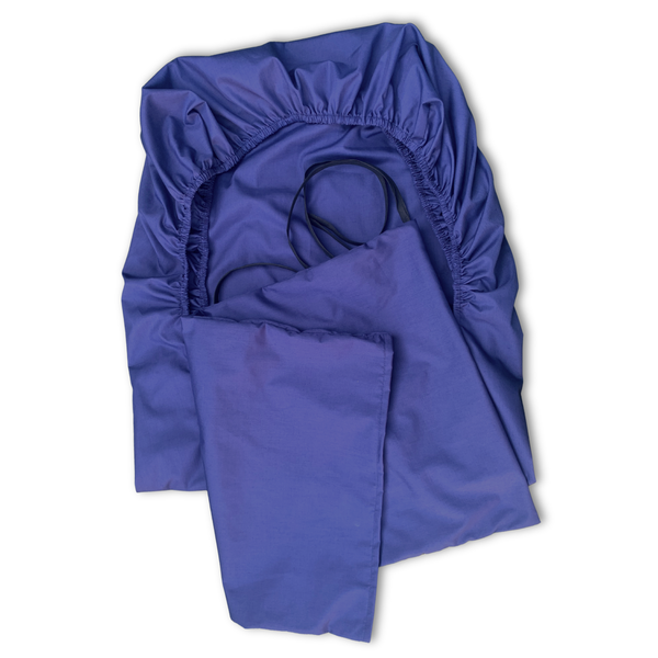 Navy Blue Examination Bed Fitted Sheet with Attached Ties and Pillowcase