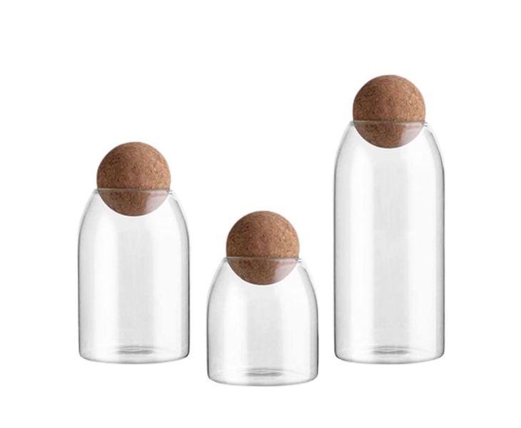 Set of 3 Glass Containers with Round Cork Lid